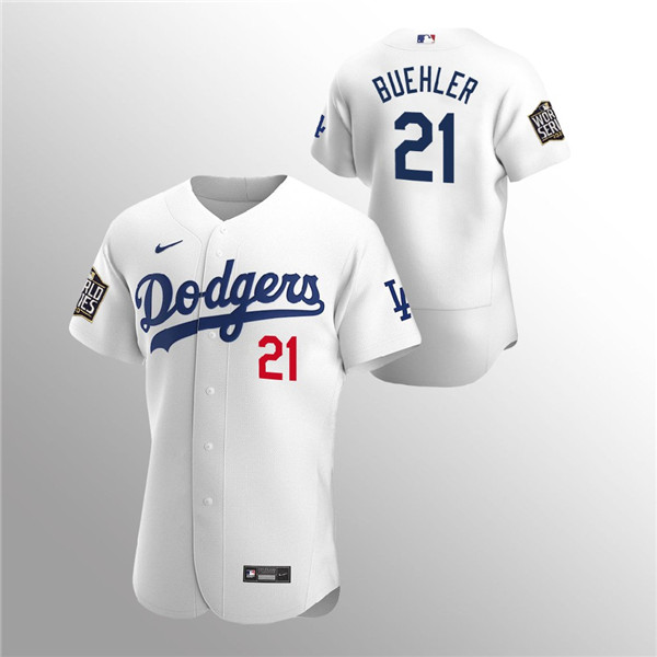 Men's Los Angeles Dodgers #21 Walker Buehler White 2020 World Series Bound stitched MLB Jersey